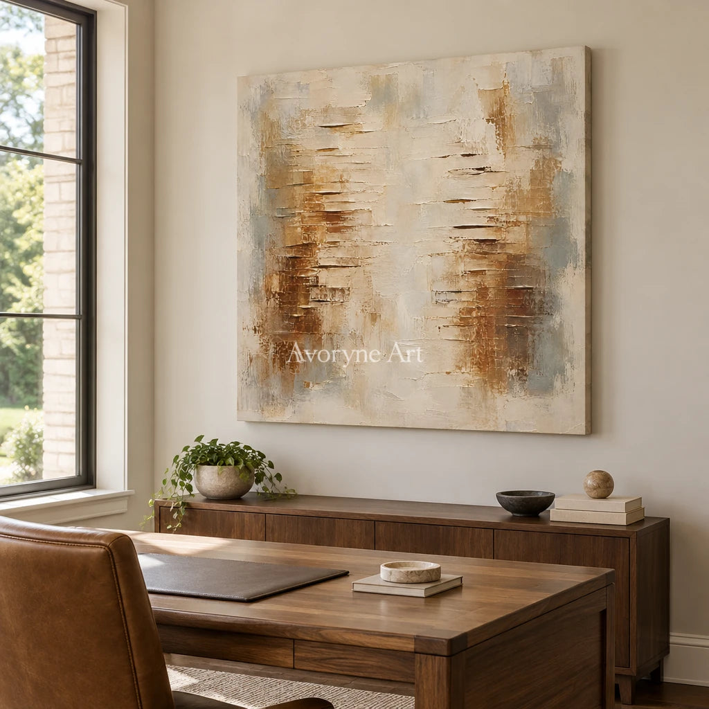 Ochrelow: Ochre Abstract Texture Wall Art — office frameless