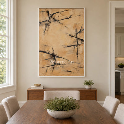 Ochre Crossing: Ochre Gestural Abstract Art — dining white