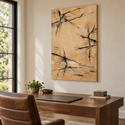 Ochre Crossing: Ochre Gestural Abstract Art — office frameless