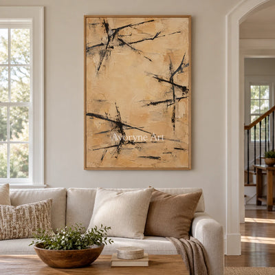 Ochre Crossing: Ochre Gestural Abstract Art — villa wood