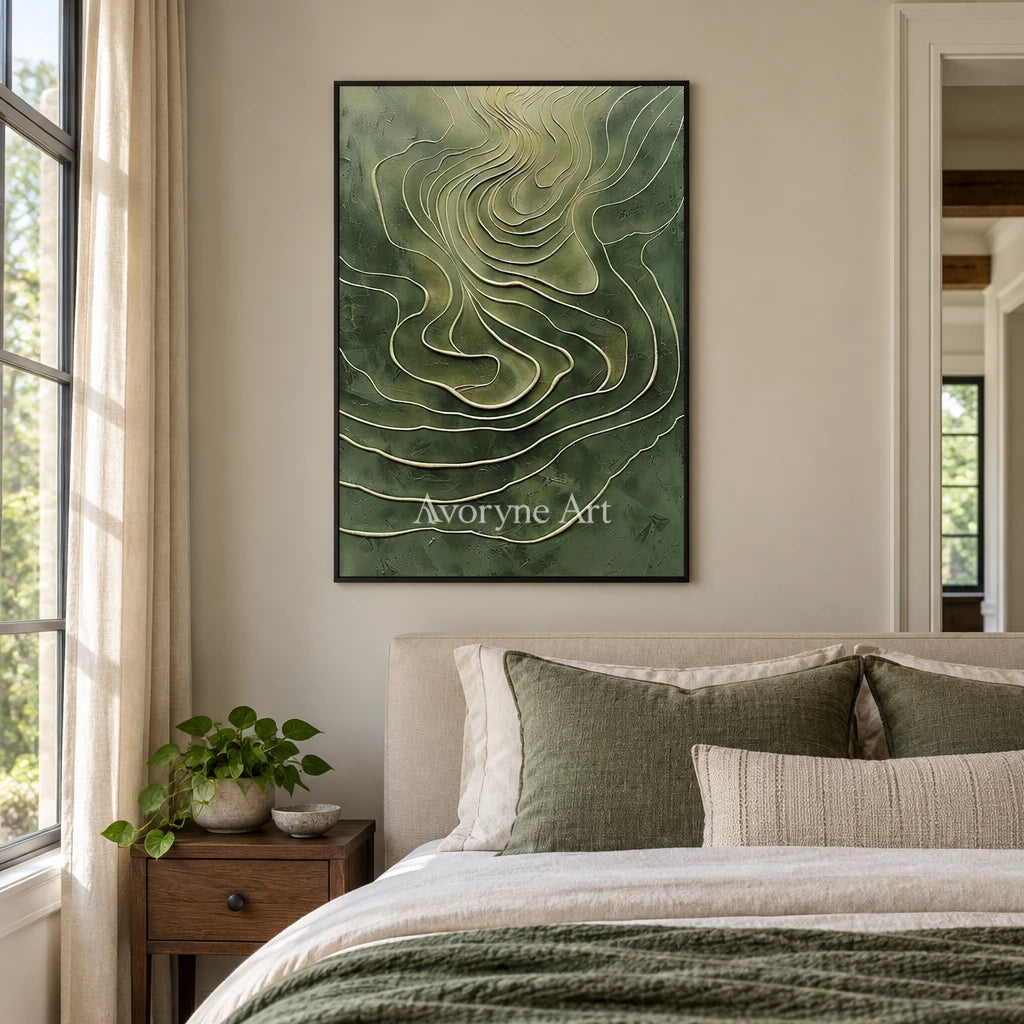 Aster Tracery: Olive Contour Art — bedroom black