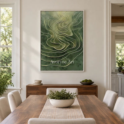 Aster Tracery: Olive Contour Art — dining white