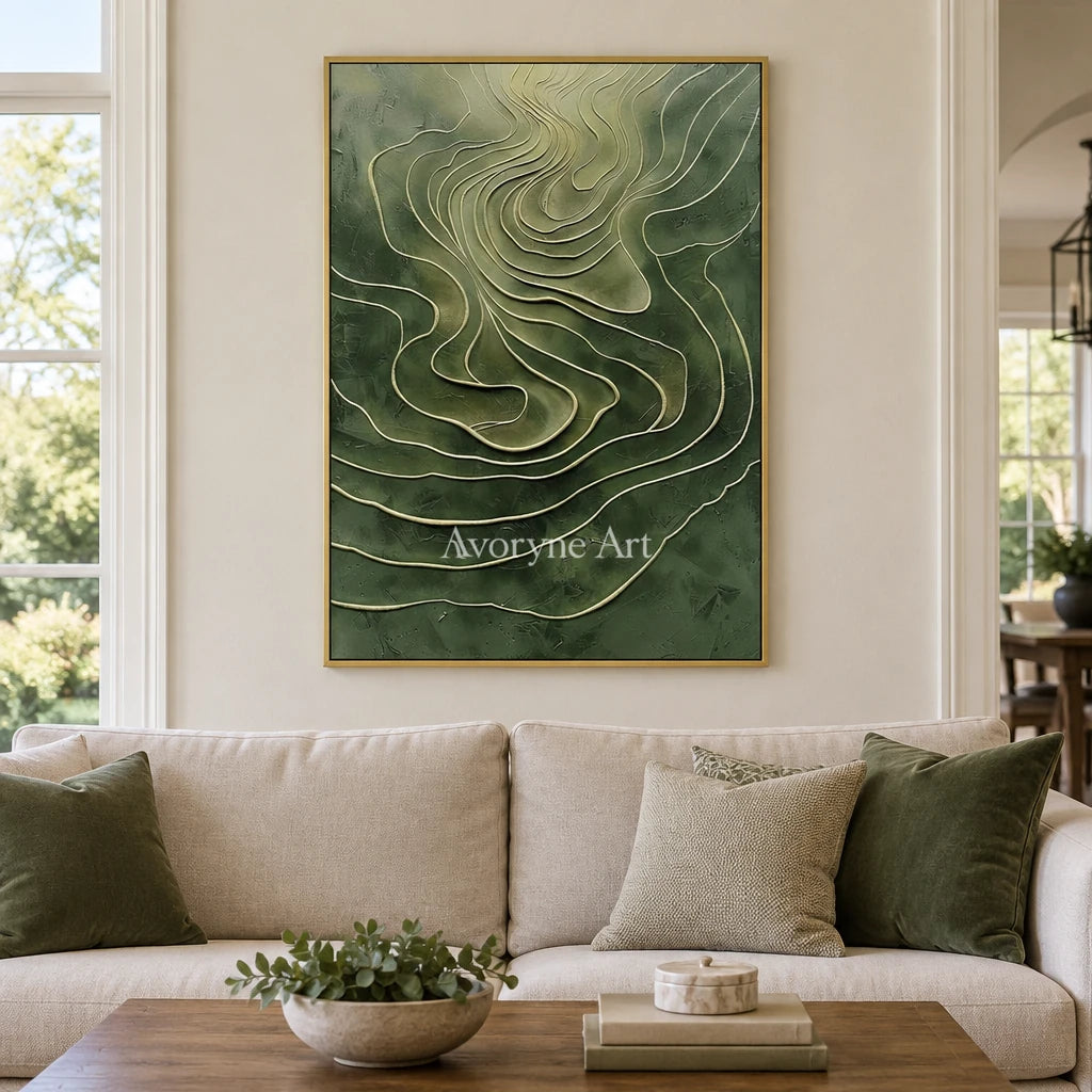 Aster Tracery: Olive Contour Art — living gold