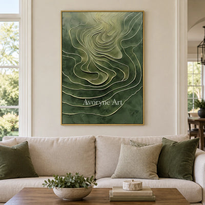 Aster Tracery: Olive Contour Art — living gold