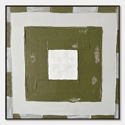 Hushed Drift, hand-painted olive ivory grid wall art by Lin Qiao