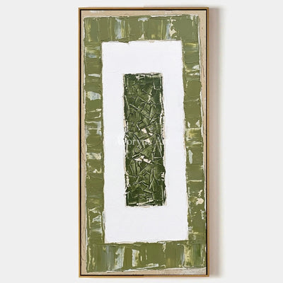 Mineral Haven, hand-painted olive ivory grid wall art by Lin Qiao