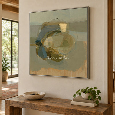 Ivory Quiet Refrain: Olive Layered Abstract — entry silver