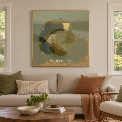 Ivory Quiet Refrain: Olive Layered Abstract — living gold