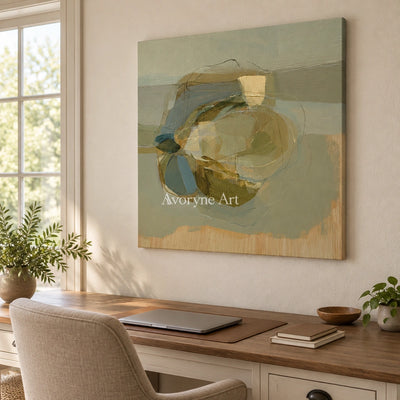 Ivory Quiet Refrain: Olive Layered Abstract — office frameless