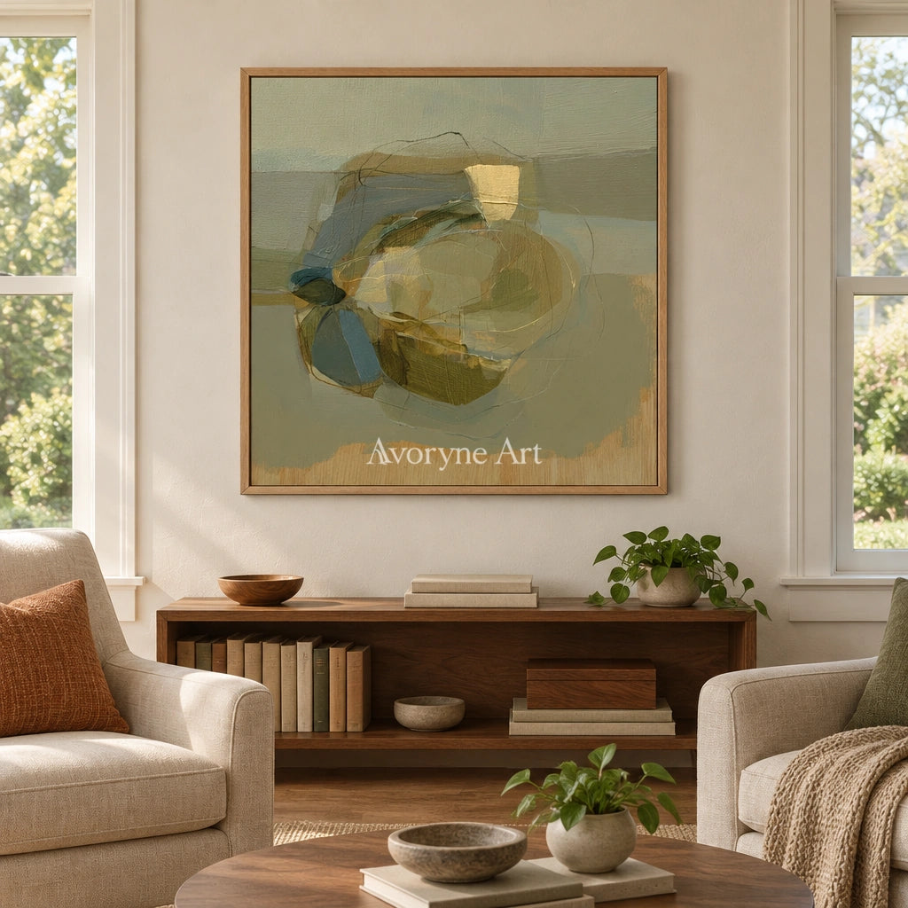 Ivory Quiet Refrain: Olive Layered Abstract — villa wood