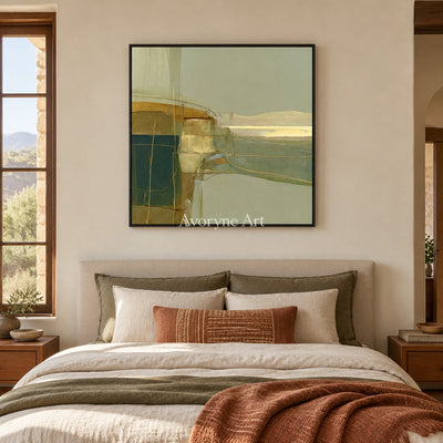 Ivory Quiet Passage: Olive Layered Abstract — bedroom black