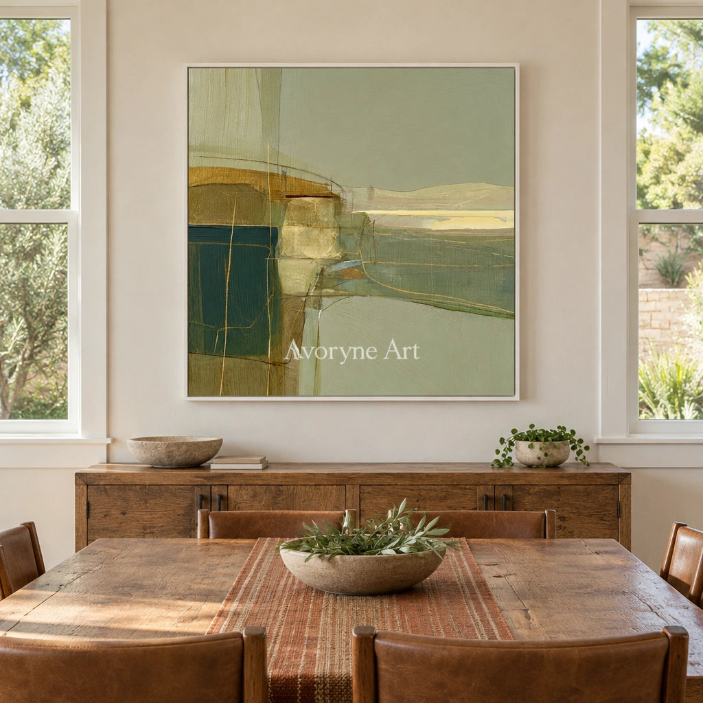 Ivory Quiet Passage: Olive Layered Abstract — dining white