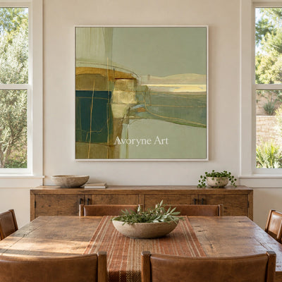 Ivory Quiet Passage: Olive Layered Abstract — dining white