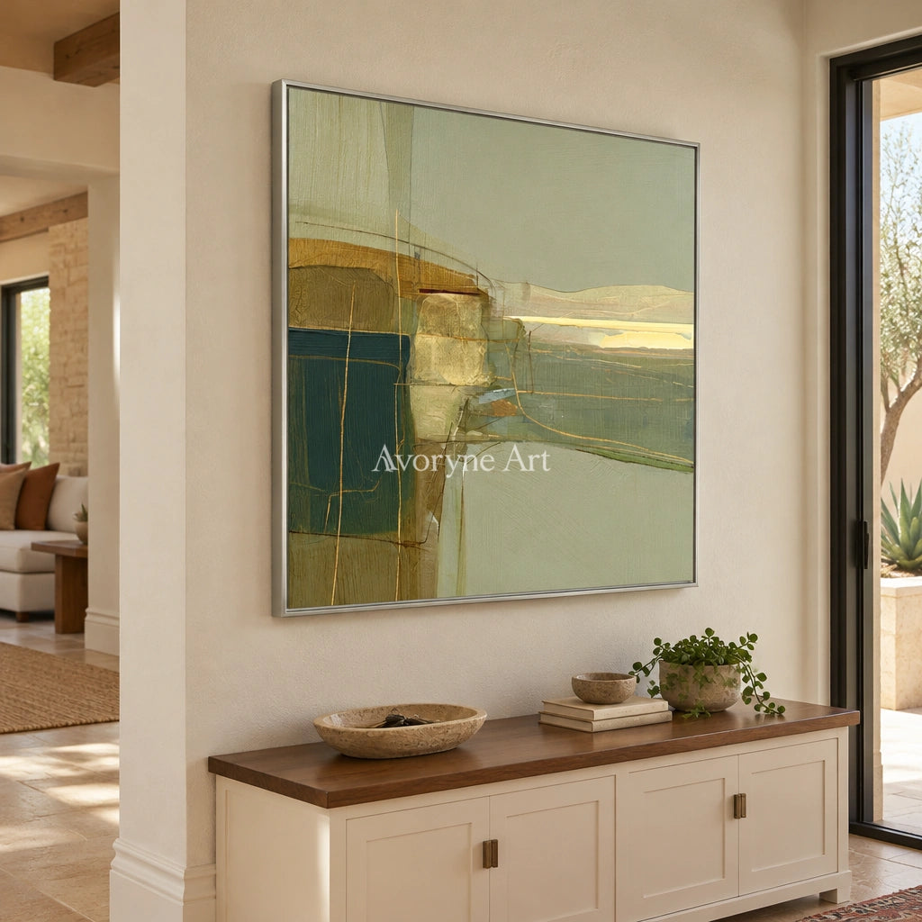 Ivory Quiet Passage: Olive Layered Abstract — entry silver