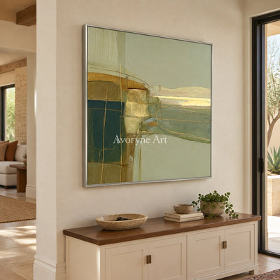 Ivory Quiet Passage: Olive Layered Abstract — entry silver
