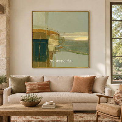 Ivory Quiet Passage: Olive Layered Abstract — living gold