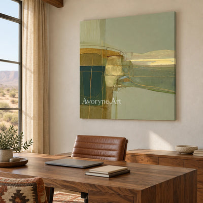 Ivory Quiet Passage: Olive Layered Abstract — office frameless