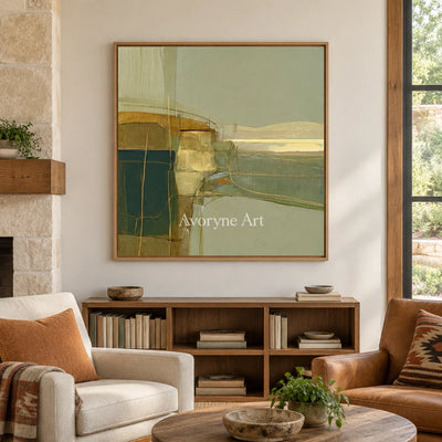 Ivory Quiet Passage: Olive Layered Abstract — villa wood