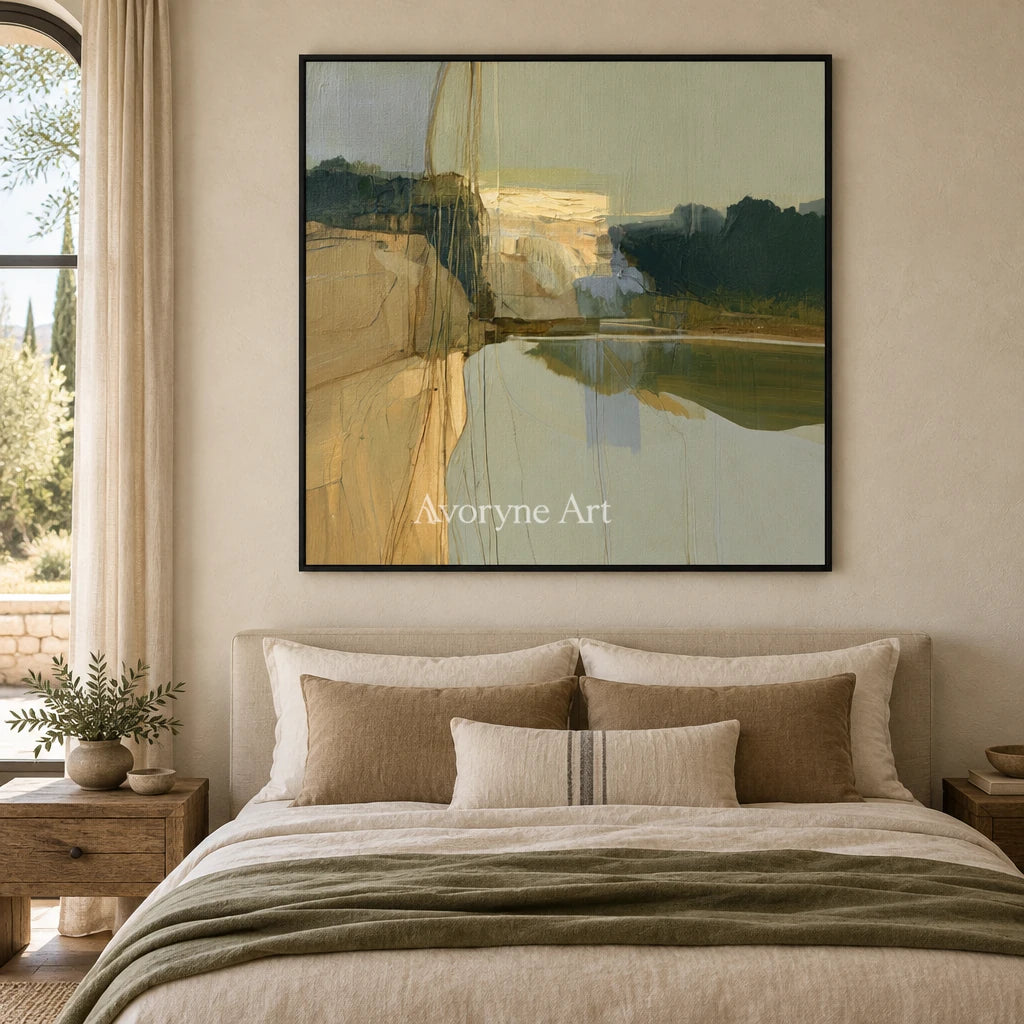 Ivory Quiet Rhythm: Olive Layered Abstract — bedroom black