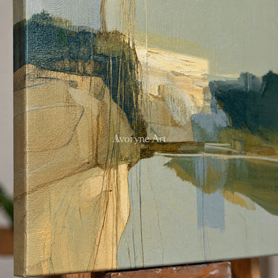 Ivory Quiet Rhythm: Olive Layered Abstract — detail easel