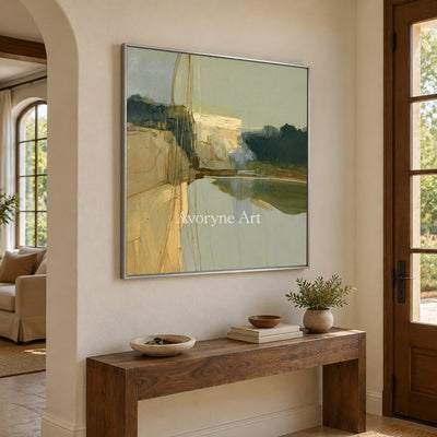 Ivory Quiet Rhythm: Olive Layered Abstract — entry silver