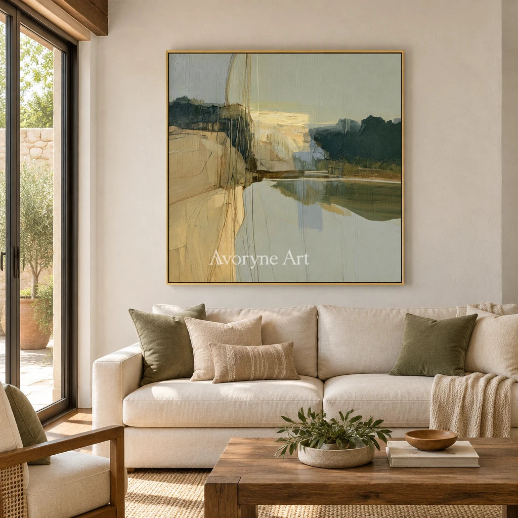 Ivory Quiet Rhythm: Olive Layered Abstract — living gold