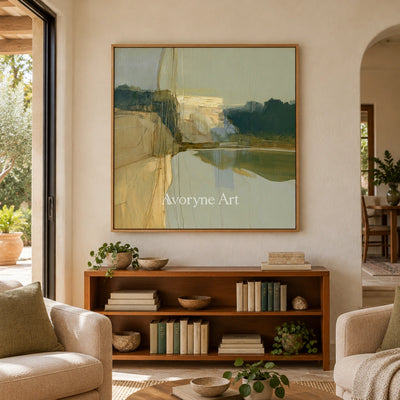 Ivory Quiet Rhythm: Olive Layered Abstract — villa wood