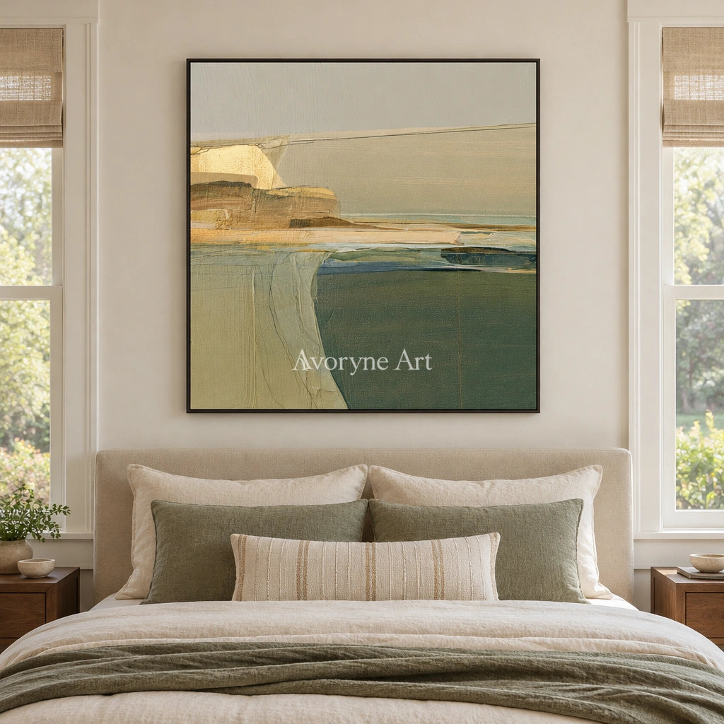 Ivory Quiet Echo: Olive Layered Abstract — bedroom black