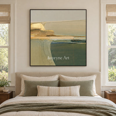 Ivory Quiet Echo: Olive Layered Abstract — bedroom black
