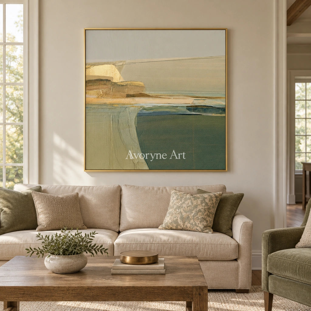 Ivory Quiet Echo: Olive Layered Abstract — living gold