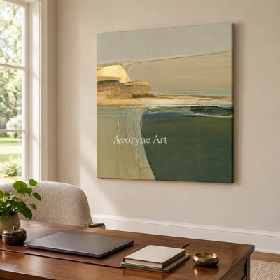 Ivory Quiet Echo: Olive Layered Abstract — office frameless