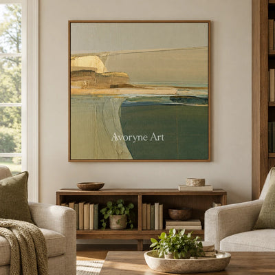 Ivory Quiet Echo: Olive Layered Abstract — villa wood