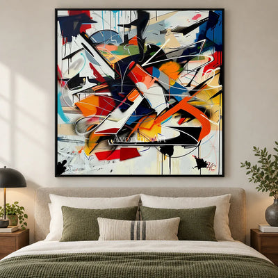 Vector Uprising: Orange Abstract Graffiti Wall Art — bedroom black