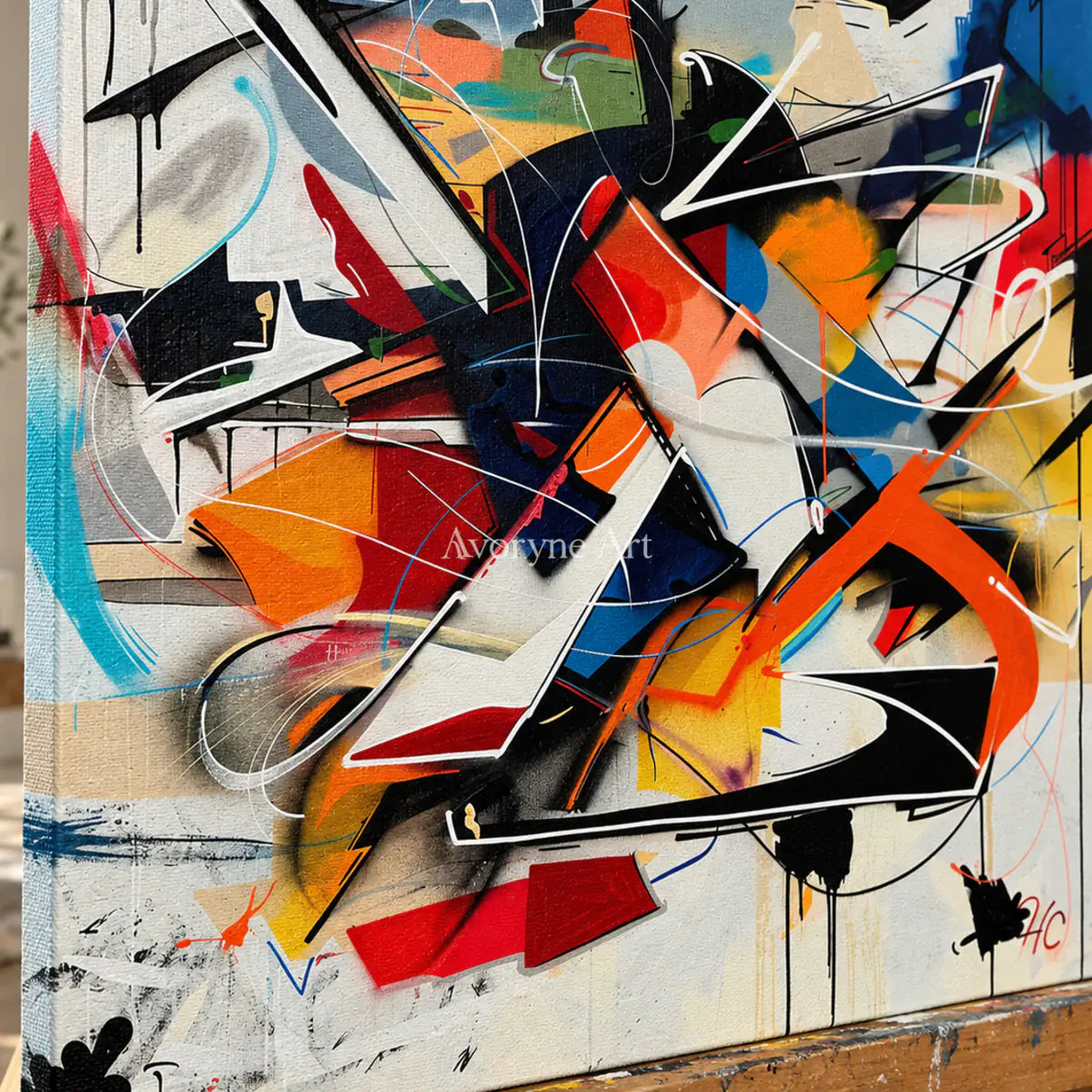 Vector Uprising: Orange Abstract Graffiti Wall Art — detail easel