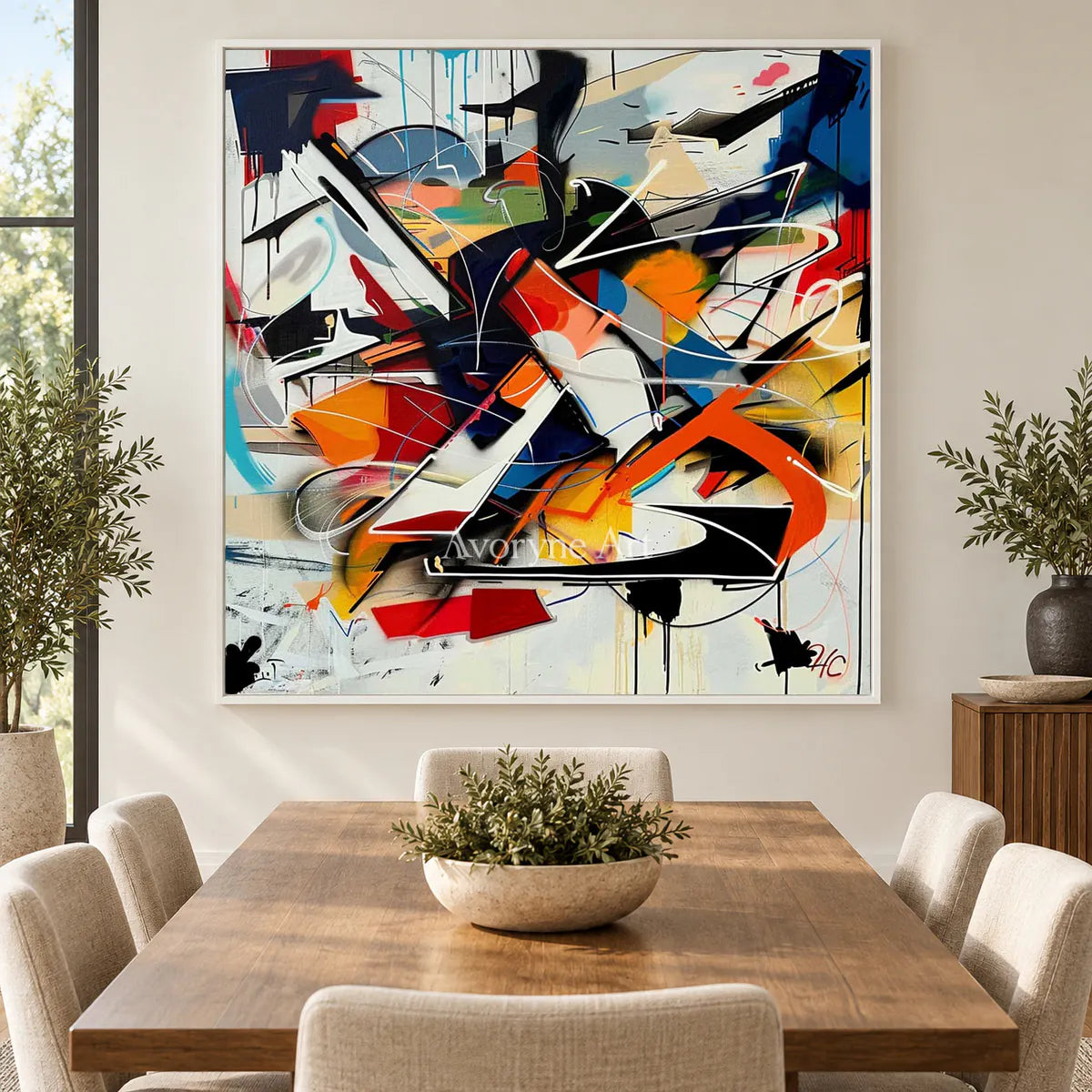 Vector Uprising: Orange Abstract Graffiti Wall Art — dining white