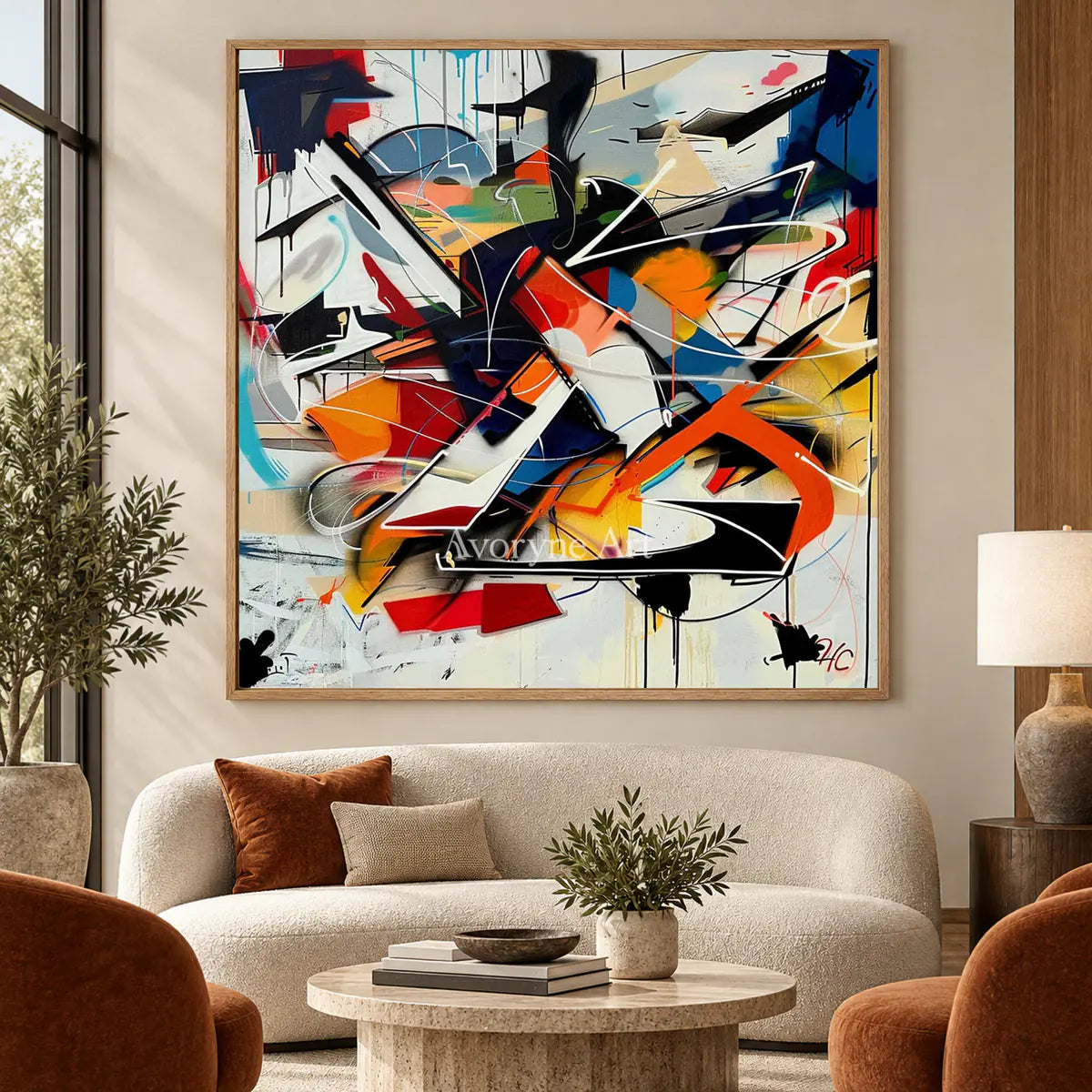 Vector Uprising: Orange Abstract Graffiti Wall Art — hotel wood