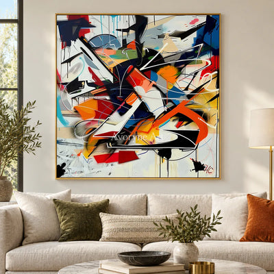 Vector Uprising: Orange Abstract Graffiti Wall Art — living gold