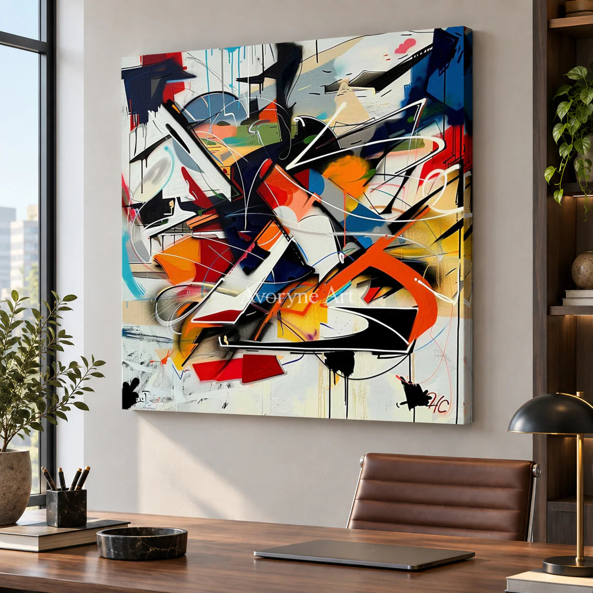 Vector Uprising: Orange Abstract Graffiti Wall Art — office frameless