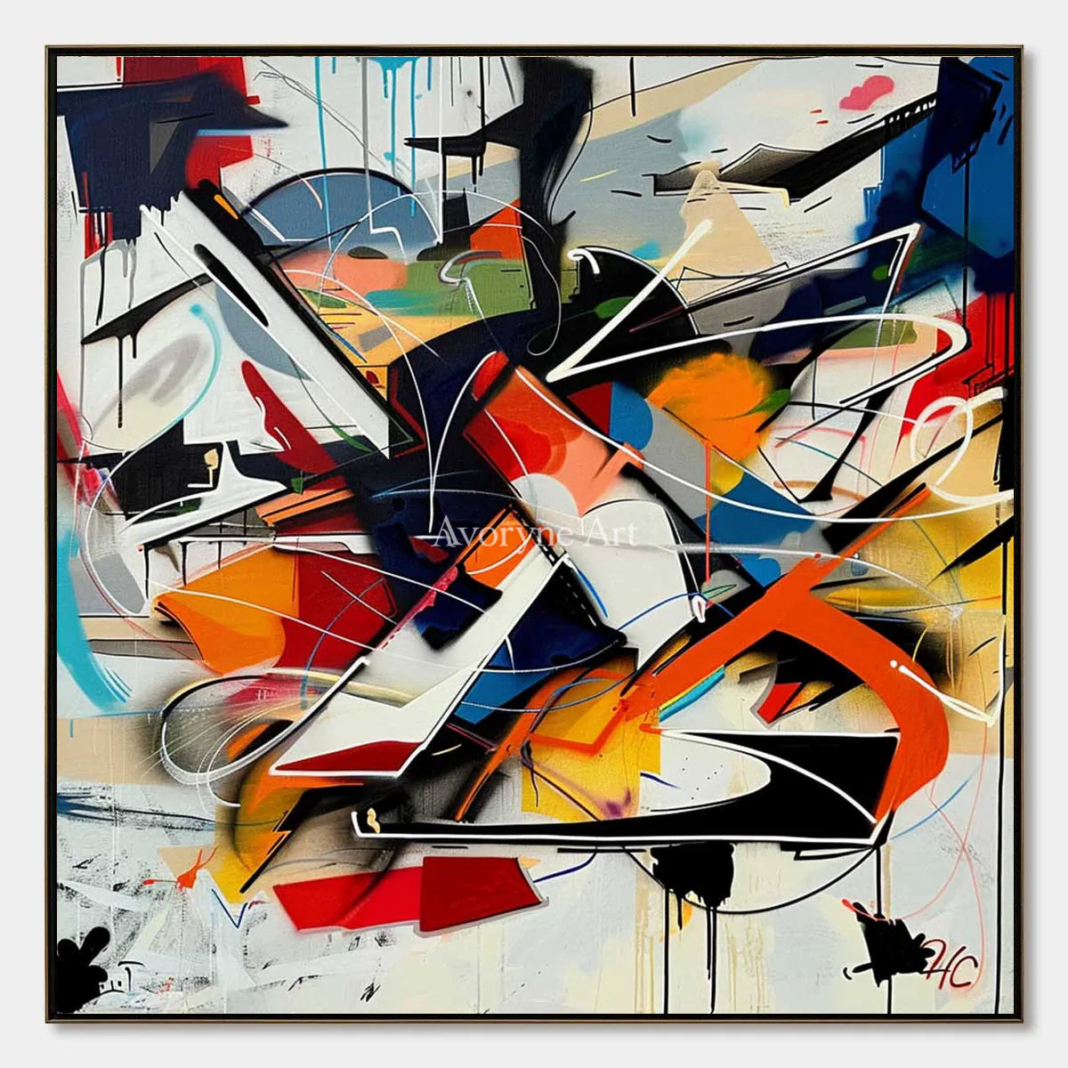 Vector Uprising: Orange Abstract Graffiti Wall Art — primary