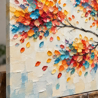 Chromatic Canopy: Orange Colorful Tree Relief Wall Art — detail easel