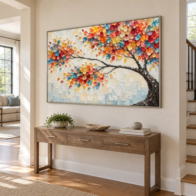 Chromatic Canopy: Orange Colorful Tree Relief Wall Art — entry silver