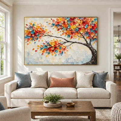 Chromatic Canopy: Orange Colorful Tree Relief Wall Art — living gold