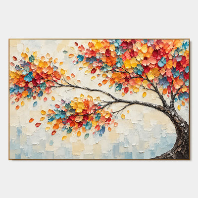 Chromatic Canopy: Orange Colorful Tree Relief Wall Art — primary