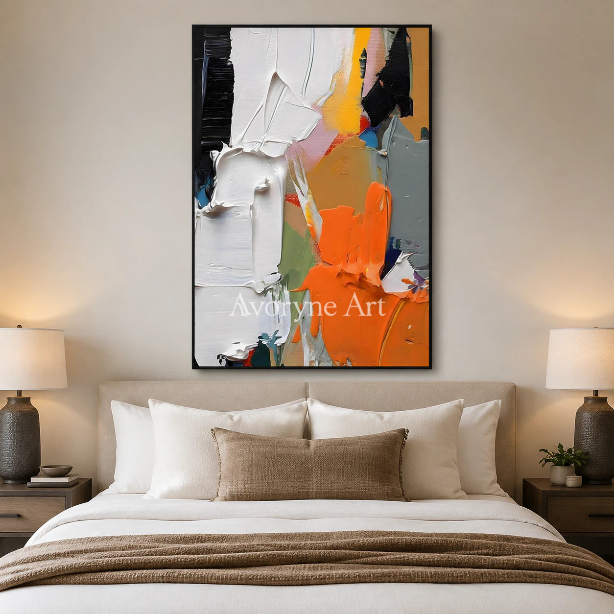 Ember Chorus: Orange Contemporary Abstract Wall Art - bedroom black frame