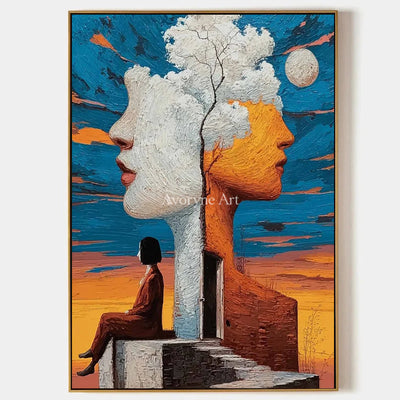 Between Two Skies: Orange Surrealist Double Portrait Wall Art — primary