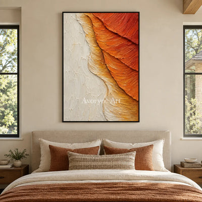 Ochre Descent: Orange Textured Abstract Wall Art — bedroom black