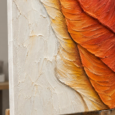 Ochre Descent: Orange Textured Abstract Wall Art — detail easel