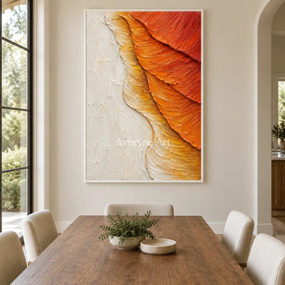 Ochre Descent: Orange Textured Abstract Wall Art — dining white