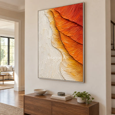 Ochre Descent: Orange Textured Abstract Wall Art — entry silver