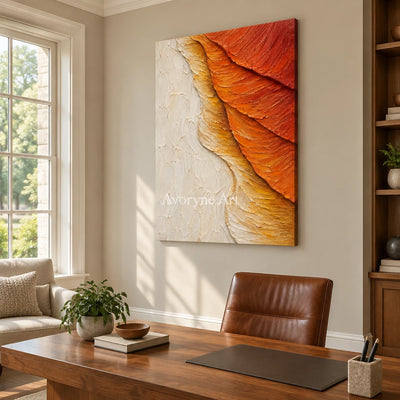 Ochre Descent: Orange Textured Abstract Wall Art — office frameless